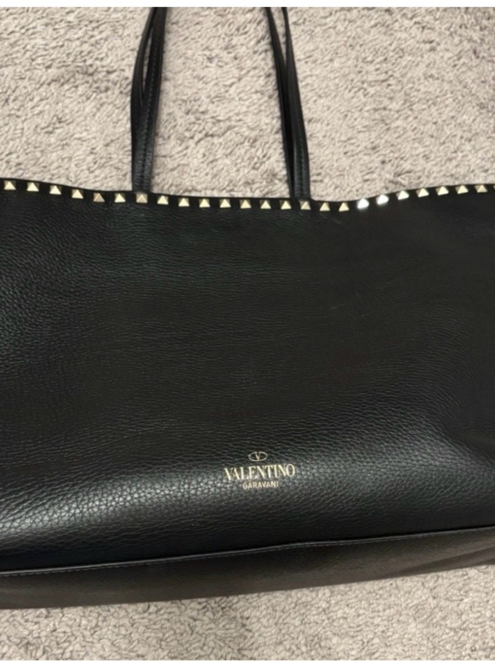 Valentino Garavani Black Leather Tote with Gold Pyramid Stud Trim